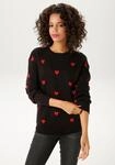 Strickpullover ANISTON CASUAL, Damen, Gr. 34, schwarz (schwarz, rot), Strick,