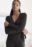 Wickelstrickjacke LASCANA, Damen, Gr. 32/34, grau (anthrazit), Strick, Obermaterial: