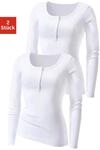 Langarmshirt H.I.S "mit kurzer Knopfleiste", Damen, Gr. 32/34, wei&szlig;,