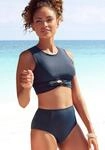 Highwaist-Bikini-Hose VENICE BEACH "Planet", Damen, Gr. 34, N-Gr, blau (marine),
