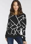 Jacquardpullover LAURA SCOTT, Damen, Gr. 38, schwarz-wei&szlig; (schwarz, wei&szlig;),