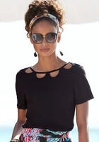 Kurzarmshirt BUFFALO, Damen, Gr. 32/34, schwarz, Jersey, Obermaterial: 100% Viskose,