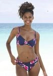 B&uuml;gel-Bikini-Top LASCANA, Damen, Gr. 36, Cup F, blau (marine, bedruckt), Microfaser,
