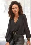 Schlupfbluse LASCANA "mit Kettendetails am Ausschnitt aus gekreppter Webware", Damen,