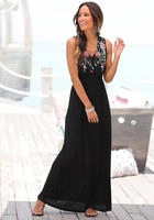 Maxikleid BUFFALO "mit Druck am Vorderteil und Bindeband hinten", Damen, Gr. 34,