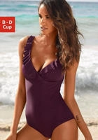 Badeanzug JETTE, Damen, Gr. 36, Cup B, rot (bordeaux), Polyamid, unifarben,