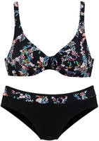 B&uuml;gel-Bikini, Damen, Gr. 38, Cup C, schwarz (schwarz, bedruckt), Polyamid, PETITE