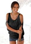 Strandshirt LASCANA, Damen, Gr. 32/34, schwarz, Jersey, Obermaterial: 100% Viskose,