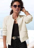 Bomberjacke LASCANA "mit Druckkn&ouml;pfen und Rippstrickb&uuml;ndchen", Damen, Gr. 36, beige