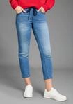 Jogg Pants KANGAROOS "7/8 JOGG-DENIM", Damen, Gr. 32, N-Gr, blau (new mid blau),