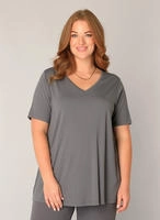 T-Shirt BASE LEVEL CURVY "Alba", Damen, Gr. 44, grau (dunkelgrau), Single...
