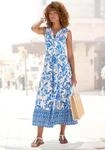 Maxikleid LASCANA "mit Blumenprint und kurzer Knopfleiste", Damen, Gr. 34, N-Gr, blau