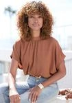 Kurzarmbluse LASCANA, Damen, Gr. 42, braun (nougat), Web, Obermaterial: 100% Viskose,
