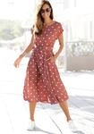Midikleid LASCANA "mit Punktedruck und Taschen, Blusenkleid", Damen, Gr. 34, N-Gr,
