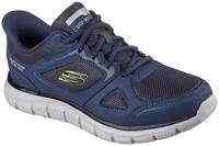 Slip-On Sneaker SKECHERS "TRACK", Herren, Gr. 39, bunt (navy, limette), Leder,
