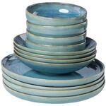 Tafelservice GIPFELST&Uuml;CK "Tiefer See", blau (blau, gr&uuml;n), 12, Geschirr-Sets,
