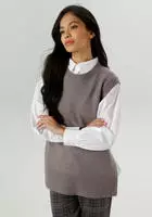 Pullunder ANISTON SELECTED, Damen, Gr. 36, grau (grau, melange), Feinstrick,