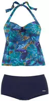Tankini LASCANA, Damen, Gr. 38, Cup B, blau (blau, bedruckt), Polyamid, bedruckt,