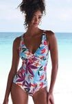 Badeanzug LASCANA "Imani", Damen, Gr. 36, Cup B, blau (creme bedruckt),
