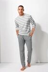 Pyjama H.I.S, Herren, Gr. 44/46 (S), grau (grau, creme), Jersey, Obermaterial: 60%