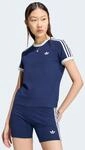 T-Shirt ADIDAS ORIGINALS "3S TEE SLIM", Damen, Gr. XXL, night indigo, wei&szlig;,