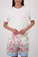 Rundhalsshirt MONARI "Shirt Schrift", Damen, Gr. 34, wei&szlig; (ecru rosa...