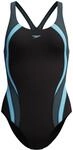 Badeanzug SPEEDO "QUANTUM RIB SPLICE 1PC BLK/LTBLU", Damen, Gr. 38, N-Gr, schwarz