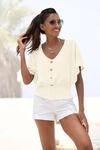 V-Shirt LASCANA, Damen, Gr. 32/34, beige (creme), Jersey, Obermaterial: 98%
