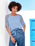 Spitzenshirt HEINE "Shirt", Damen, Gr. 34, blau (eisblau), 100% Baumwolle, unifarben,