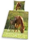 Kinderbettw&auml;sche "Pferd mit Fohlen", gr&uuml;n, B/L: 135cm x 200cm, 1 Stk., 1 Stk.,