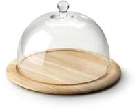 K&auml;seglocke CONTINENTA, beige (natur, transparent), H:19,5cm &Oslash;:33cm, Glas, Holz,
