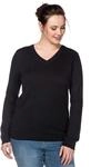 Strickpullover SHEEGO "V-Ausschnitt-Pullover", Damen, Gr. 40/42, schwarz, 50%