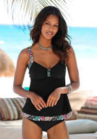 Tankini LASCANA, Damen, Gr. 38, Cup E, bunt (schwarz, bunt), Polyamid, unifarben mit