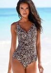 Badeanzug LASCANA, Damen, Gr. 38, Cup C, braun (braun, bedruckt), Polyamid,