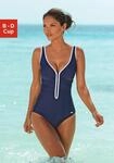Badeanzug LASCANA, Damen, Gr. 38, Cup D, blau (marine), Polyamid, kontrastfarbene