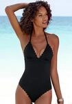 Badeanzug LASCANA "Scallop", Damen, Gr. 34, Cup A/B, schwarz, Microfaser, Microfaser,