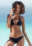 Bikini-Hose LASCANA "Scallop", Damen, Gr. 34, N-Gr, schwarz, Microfaser, Microfaser,