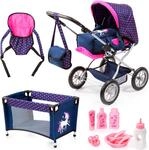 Kombi-Puppenwagen BAYER "Grande", bunt (einhorn blau, pink), Puppenwagen,