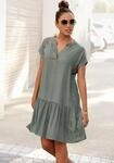 Blusenkleid S.OLIVER "mit Volant am Rock", Damen, Gr. 36, N-Gr, gr&uuml;n (khaki), Web,