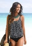 Oversize-Tankini LASCANA, Damen, Gr. 38, N-Gr, schwarz (schwarz, bedruckt), Polyamid,