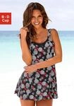 Badekleid LASCANA, Damen, Gr. 54, Cup B, schwarz (schwarz, bedruckt), Polyamid,