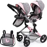 Puppen-Zwillingsbuggy BAYER "Twin Neo", grau (schmetterling grau, rosa), Puppenwagen,