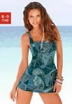 Badekleid LASCANA, Damen, Gr. 40, Cup D, blau (petrol, bedruckt), Microfaser,