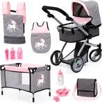 Puppenwagen BAYER "Mega grau/rosa", rosa (grau, rosa einhorn), Puppenwagen,