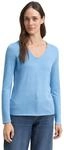 V-Ausschnitt-Pullover TOM TAILOR, Damen, Gr. M (38), blau (mittelblau, meliert),