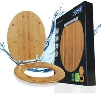 WC-Sitz WENKO "Bambusa", beige (natur, silberfarben), B:34,5cm L:40,5cm, WC-Sitze,