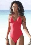 Badeanzug LASCANA "Scallop", Damen, Gr. 38, Cup C/D, rot, Microfaser, Microfaser,