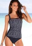 Badeanzug LASCANA "Minimal", Damen, Gr. 38, Cup D, blau (marine, bedruckt), Polyamid,