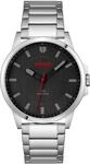 Quarzuhr HUGO "FIRST", silber (silberfarben, schwarz), Armbanduhren, Herren,