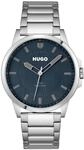 Quarzuhr HUGO "FIRST", silber (silberfarben, dunkelblau), Armbanduhren, Herren,